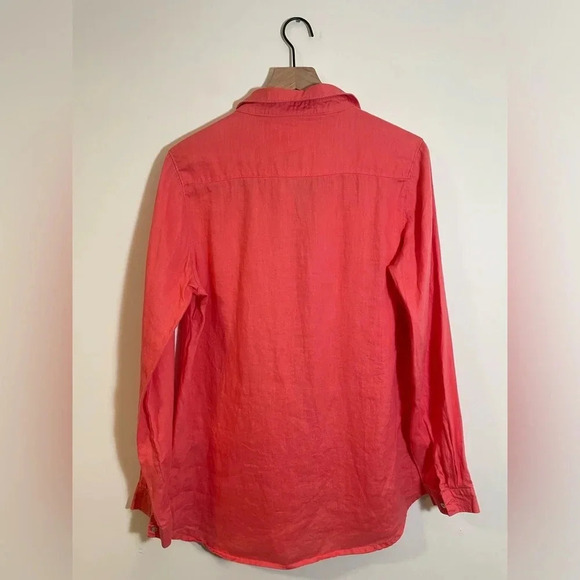 Malvin Hamburg Germany Linen Shirt Womens Large Salmon/Pink ButtonUp Embroidered - Picture 3 of 8